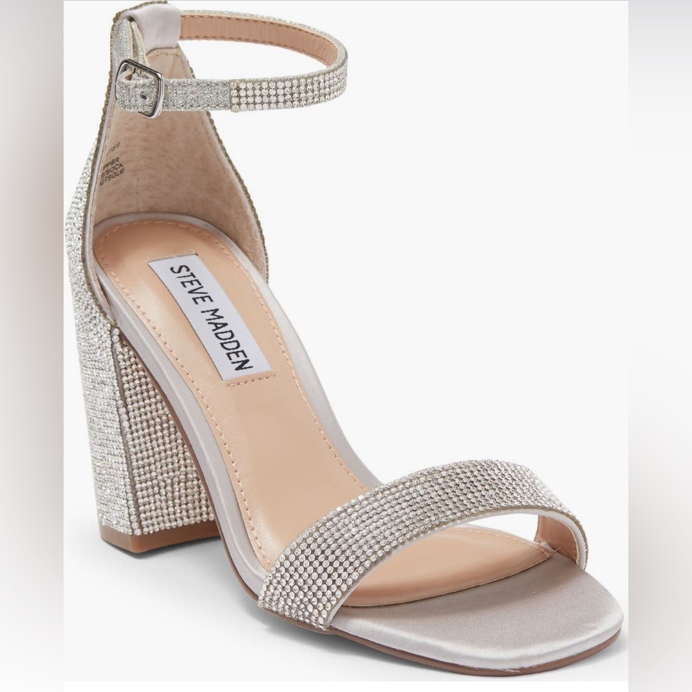 NWT in box Steve Madden Spark Rhinestone Studded Ankle Strap Heels Silver